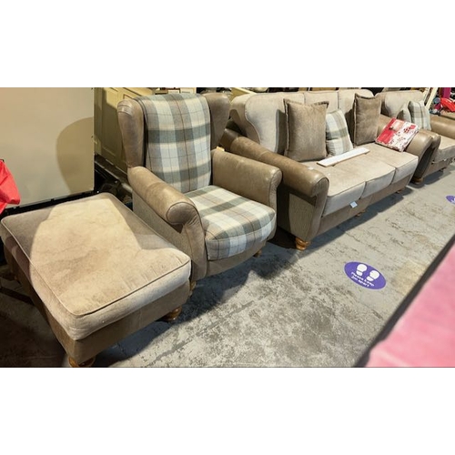 226 - Alexander James Quality Leather & Fabric Suite - 3 Seater, Armchair . WingBack Fireside Armchair + F... 