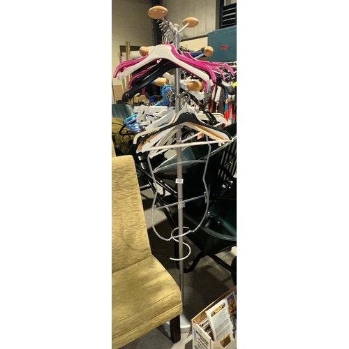 236 - Metal Coat /Hat Stand With Large Lot Of Hangers