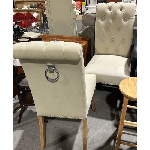 253 - Pair Of Cream Fabric Button Back Dining Chairs With Knocker Backs