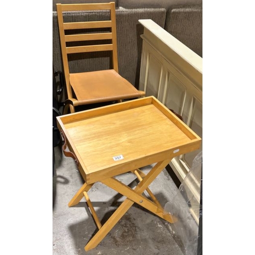 257 - Folding Chair With Leather Seat + Folding Tray Table