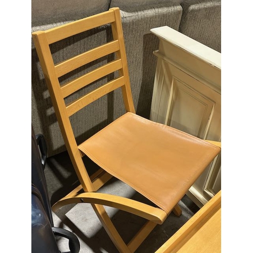 257 - Folding Chair With Leather Seat + Folding Tray Table