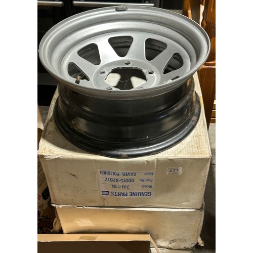 271 - Set Of 4 Steel Wheels (3 Boxed) As New - Model 7JJ x 15 , Part No. 00015-87617 - Silver/Polished