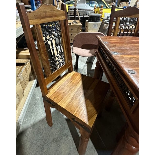 299 - Large Solid Heavy Indian Oak Dining Table & 6 Chairs