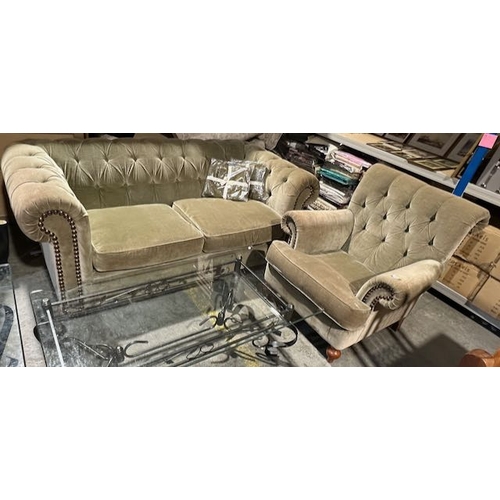 305 - Fabric Chesterfield Style 2 Seater + Armchair