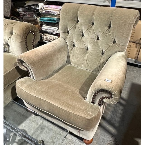 305 - Fabric Chesterfield Style 2 Seater + Armchair