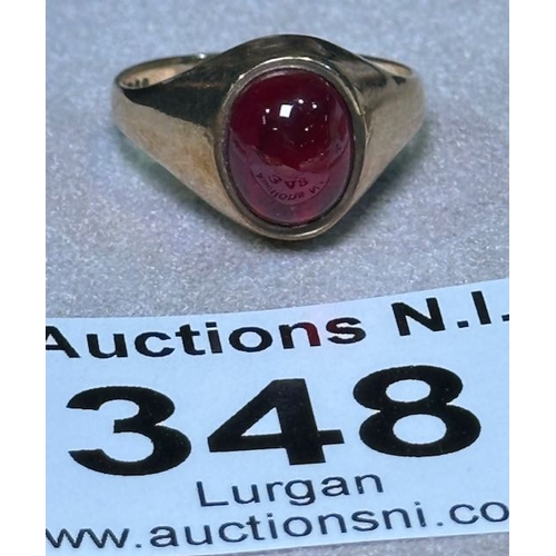 348 - Vintage 9ct Ruby Cabochon Signet Ring