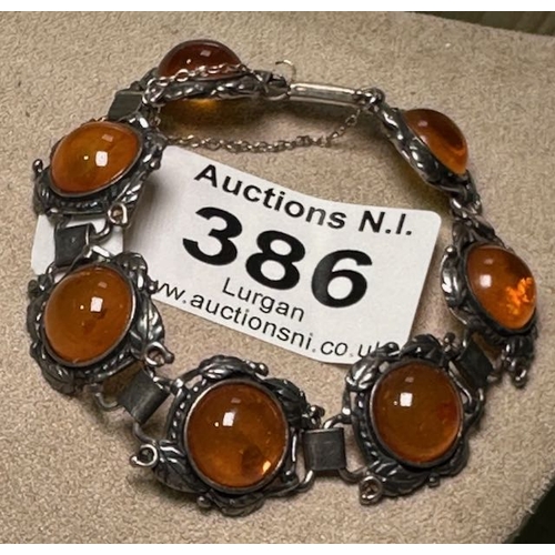 386 - Beautiful Silver Baltic Amber Bracelet