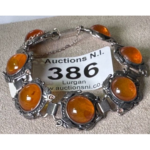 386 - Beautiful Silver Baltic Amber Bracelet