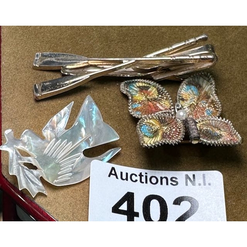 402 - Vintage Dove + Butterfly Brooches + Riding Crop Tie Clip