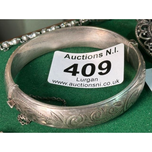 409 - Ornate Silver Vintage Bangle