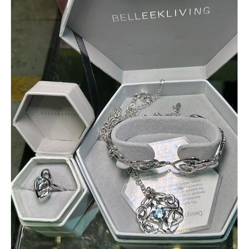 418 - Belleek Living Love Knot Necklace, Bracelet & Ring Set