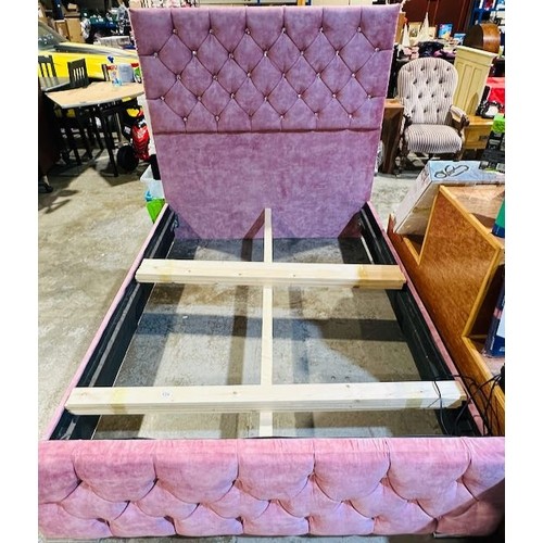 196 - Pink Crushed Velvet Diamonte Head & Footboard Double Bed Frame