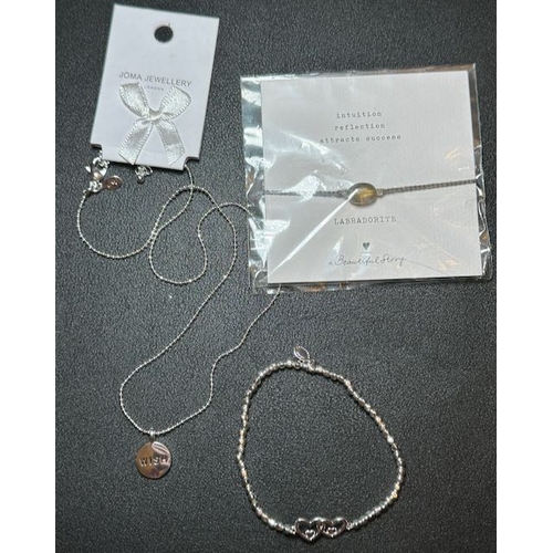 952 - Joma Jewellery Entwined Heart Bracelet, Wish Pendant Necklace + Labradorite Bracelet