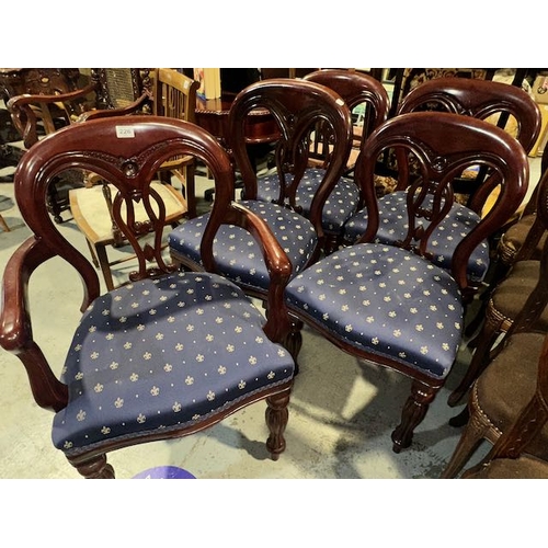 226 - Set Of 5 Heavy, Upholstered Balloon Back Chairs Incl One Carver