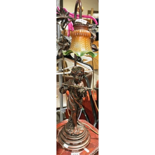 233 - Heavy Bronzed Style Figurine Tablelamp With Glass Shade