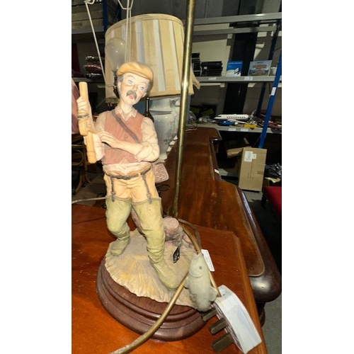 293 - Ceramic Figurine Fisherman Table Lamp With Shade (As Seen)