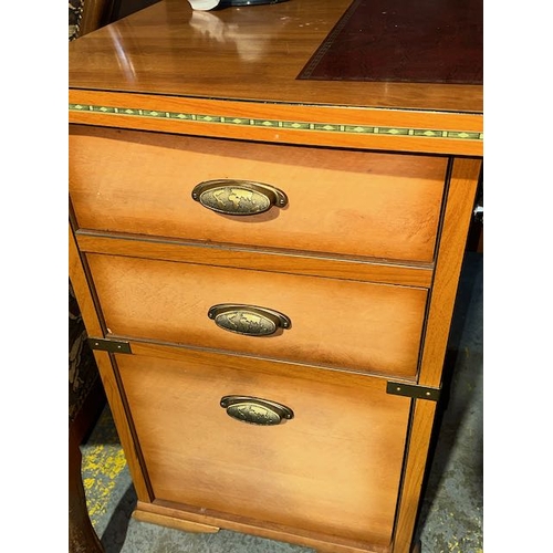 301 - Gautier 3 Drawer Inlaid Desk With Drop Leaf & Brass Map of World  Handles