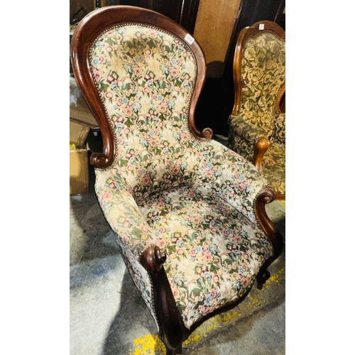 304 - Heavy Victorian Upholstered Spoonback Chair