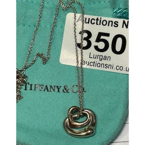 350 - Tiffany Elsa Peretti Silver + 18k Pendant Open Heart Pendants Necklace