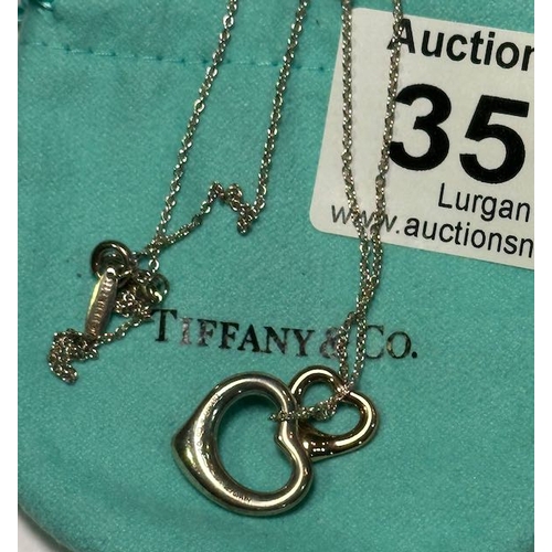 350 - Tiffany Elsa Peretti Silver + 18k Pendant Open Heart Pendants Necklace