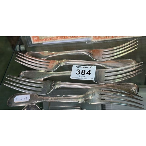 384 - Set of 5 Victorian Silver Hallmarked Forks