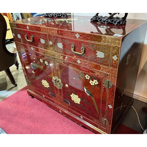 404 - Beautiful Asian Lacquered 2 Drawer 2 Door Cabinet with Brass Finishings