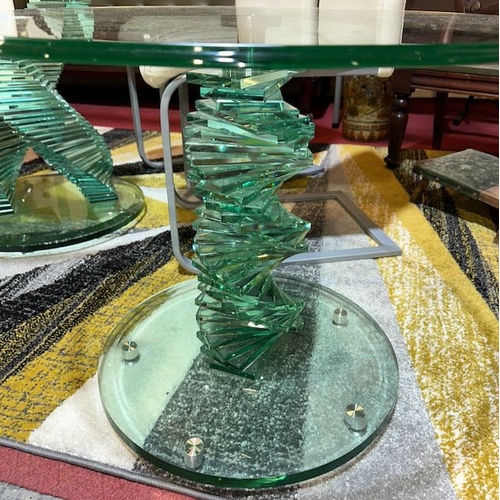 439 - Designer Sculptural Helix Spiral Swivel Glass Side Table