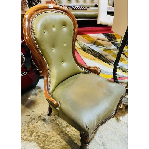 443 - Victorian Spoonback Green Leather Chair