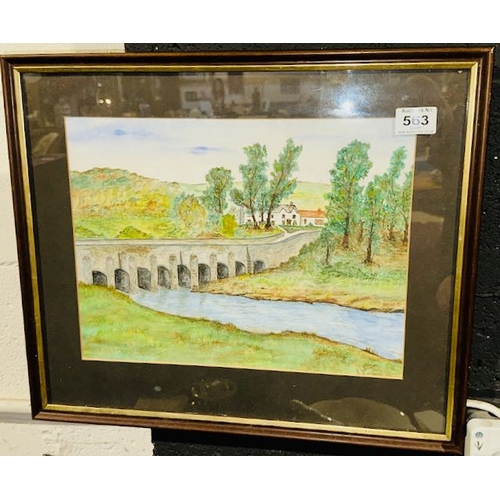 563 - Framed J. Johnstone watercolour - Road Home