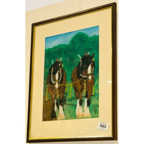 565 - Framed Signed Graham Plough Horses Print