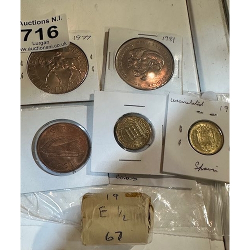 716 - Collectible Coins Incl Crowns, Roll of Coins etc