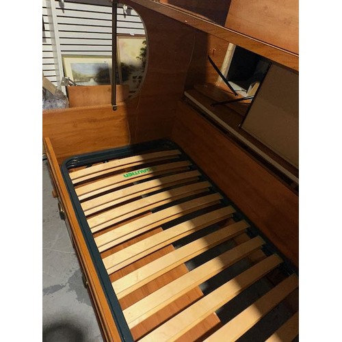 572 - Quality, Heavy, Gautier Cabin Bed With Brass Fittings, Inlay, Brass Map Handles, Storage Drawers Etc... 