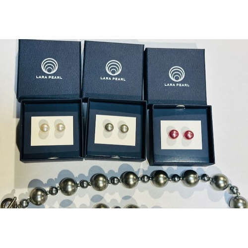 1052 - 3x Pairs of Lara Pearl Stud Earrings + 2x Dress Pearl Necklaces