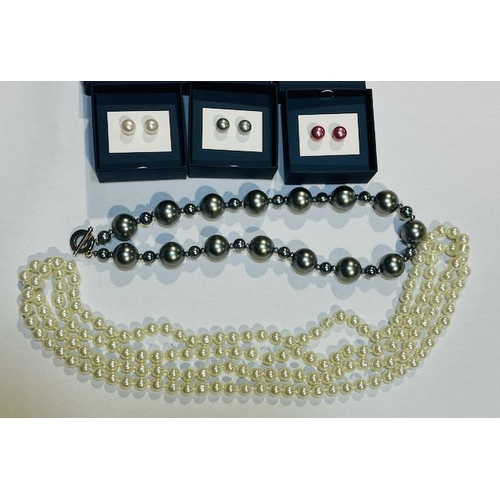 1052 - 3x Pairs of Lara Pearl Stud Earrings + 2x Dress Pearl Necklaces