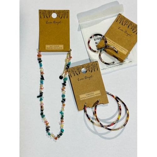 1080 - Lisa Angel Tortoisehell Resin Hoops x2 + Multi Colour Semi Precious Stone Gold Plated Necklace