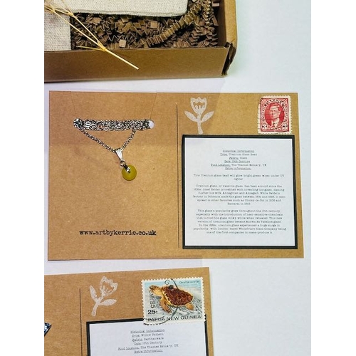 909 - Art By Kerrie UK Historical Jewellery Box Set To Include Uranium Glass Bead Necklace, Willow Pattern... 