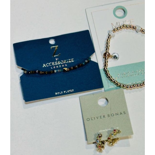 943 - Oliver Bonas Earrings, Z By Accessorize Gold Plated Bracelet + Muse Bracelet