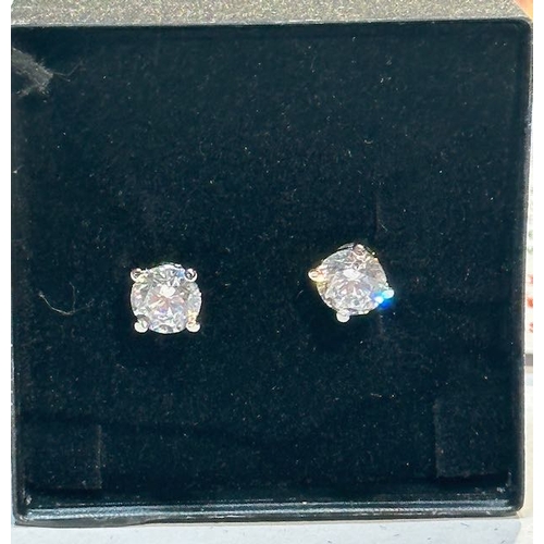 957 - Central Diamond Centre Zirconia Stud Earrings On 14K Post And Silver Back