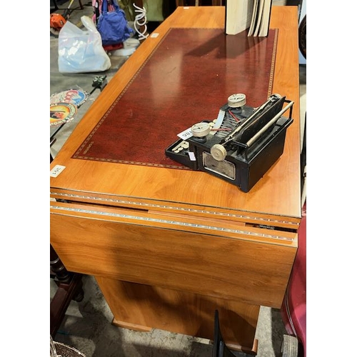 184 - Gautier 3 Drawer Inlaid Desk With Drop Leaf & Brass Map of World  Handles