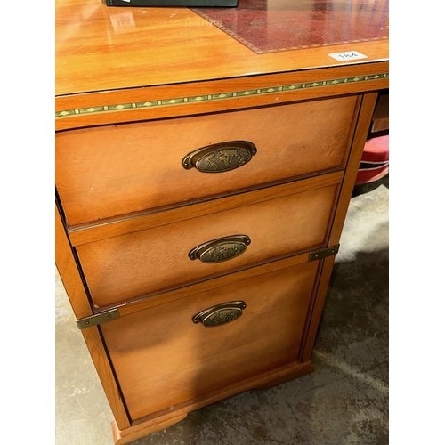 184 - Gautier 3 Drawer Inlaid Desk With Drop Leaf & Brass Map of World  Handles