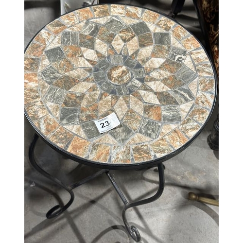 234 - Metal Work Table With Mosaic Tile Effect Top Approx 2'