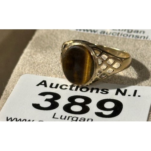 389 - 9ct Tigers Eye Signet Ring