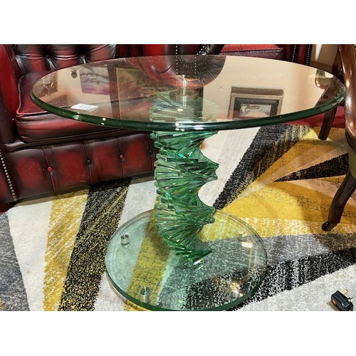 446 - Designer Sculptural Helix Spiral Swivel Glass Side Table