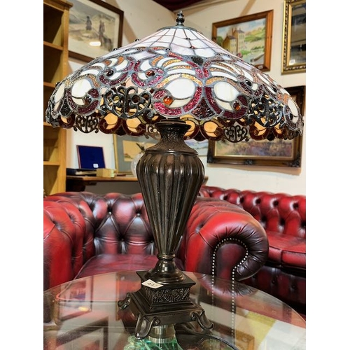 447 - Bronzed Based Beautiful Tiffany Lamp With Extra Large Shade - Standing appx 27