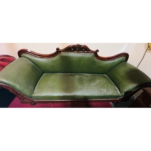 477 - Antique Green Leather Rolled Arm Sofa