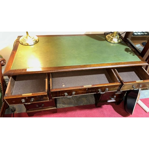 491 - Green Leather Topped Double Pedestal Desk with Drawers