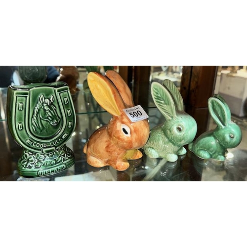 500 - Sylvac Horseshoe Vase + 3x Bunnies