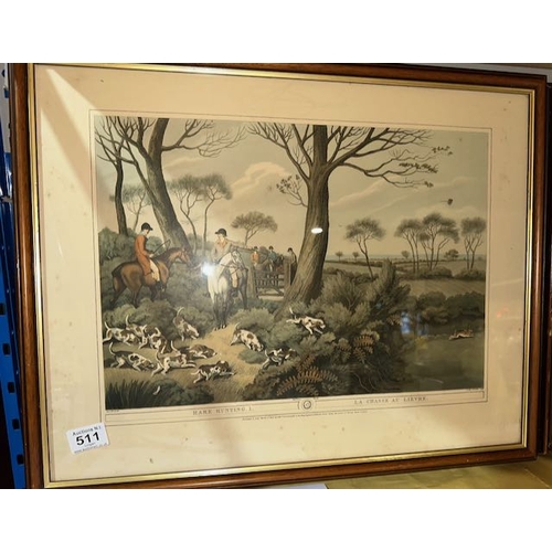 511 - Pair Of Vintage Framed Hunting Scenes - Hare Hunting & Pheasant Shooting - Approx 2' x 1'6 Each