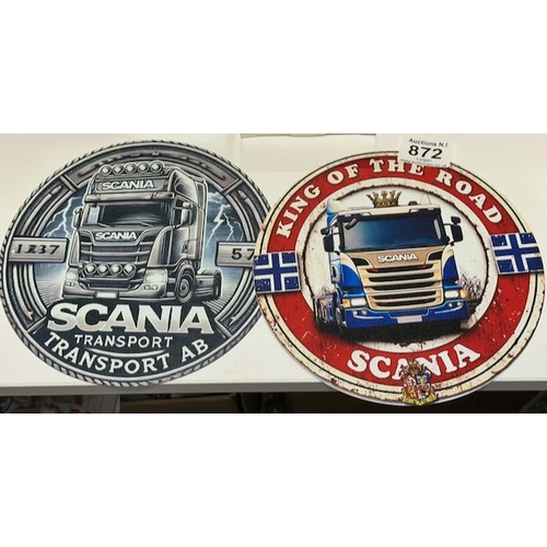 872 - 2 x Metal Circular Scania Signs