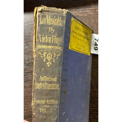 749 - Les Misérables by Victor Hugo - Second Edition in Three Volumes - Vol 1 - Dated 1862